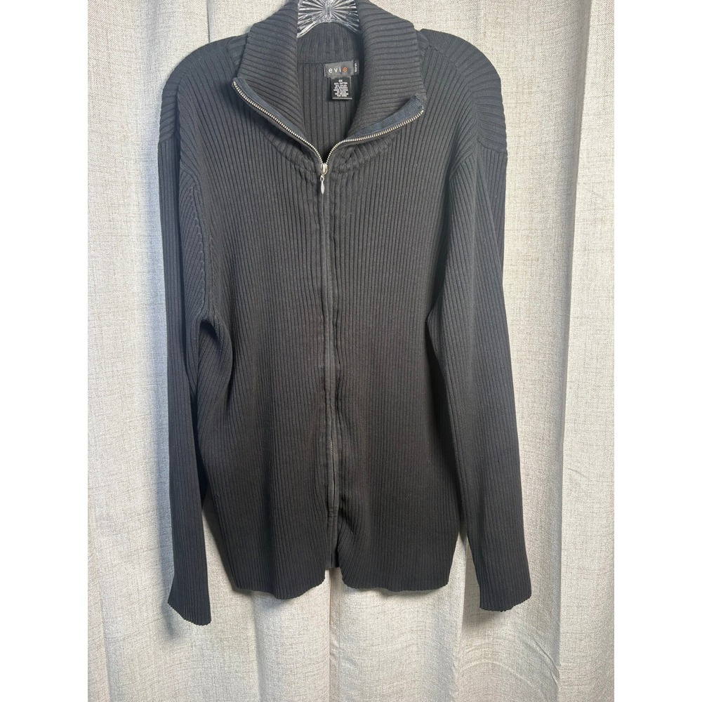 Evie Woman Black Ribbed Full Zip Cardigan Sweater Mock Neck 3X